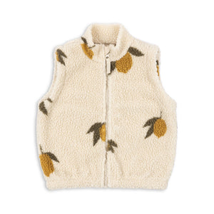 Konges Sløjd Fleeceweste „Jody“ Teddy im Mon Grand Citron Design – weiche Kinderweste aus Teddy-Fleece mit Zitronenprint und Reißverschluss