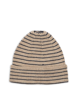 Konges Sløjd Merino Strickmütze Louli Stripe Blue, weiche Kinder-Mütze aus Merinowolle mit blauen Streifen im skandinavischen Design