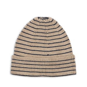 Konges Sløjd Merino Strickmütze Louli Stripe Blue, weiche Kinder-Mütze aus Merinowolle mit blauen Streifen im skandinavischen Design