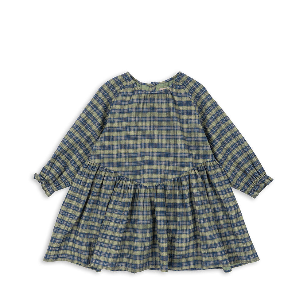Kinderkleid "Terre" von Konges Sløjd in Laurel Blue Check – Bio-Baumwolle mit Karomuster