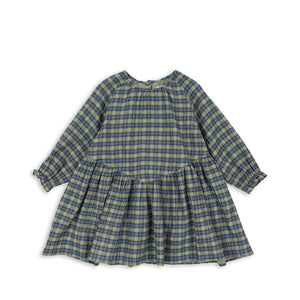 Kinderkleid "Terre" von Konges Sløjd in Laurel Blue Check – Bio-Baumwolle mit Karomuster