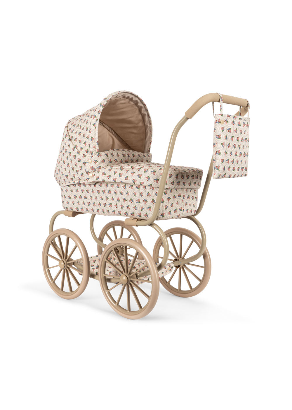 Konges Sløjd Puppen-Kinderwagen Verona Blues im skandinavischen Design mit floralem Muster und klappbarem Verdeck