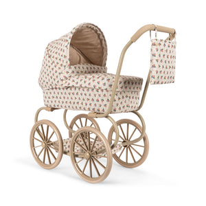Konges Sløjd Puppen-Kinderwagen Verona Blues im skandinavischen Design mit floralem Muster und klappbarem Verdeck