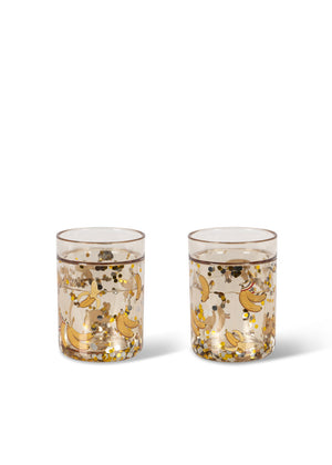 Konges Sløjd Glitter Cups Let’s Go Bananas, 2er-Set Kinderbecher mit schwimmendem Glitzer, BPA-frei