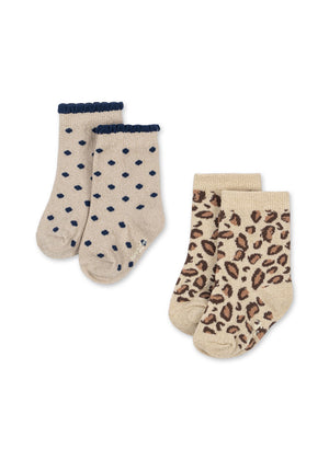 Konges Sløjd Socken Leo And Dot Glitter Jacquard, 2er-Pack Kindersocken mit Leo- und Punktmuster, Glitzerdetails