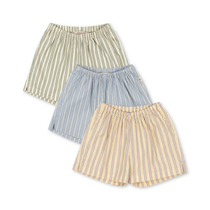 Konges Sløjd Azur Shorts 3er-Set aus Bio-Baumwolle in Soleil, Bleu und Basil Stripe