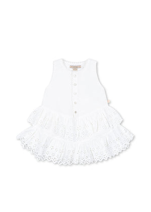 Konges Sløjd Kleid Evelina Bright White mit Lochstickerei und Rüschen