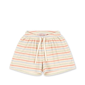 Konges Sløjd Shorts Itty Confetti Stripe aus Bio-Baumwollfrottee mit elastischem Bund und buntem Streifenmuster
