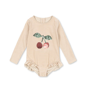 Konges Sløjd Badeanzug mit Ärmel Jade Rose Stripe im rosafarbenen Streifendesign