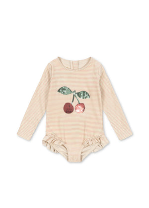 Konges Sløjd Badeanzug mit Ärmel Jade Rose Stripe im rosafarbenen Streifendesign