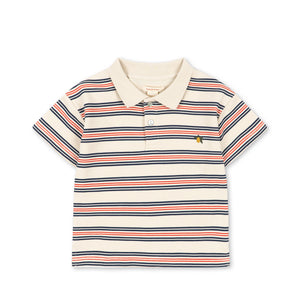 Konges Sløjd Polo Shirt Spotty Stripie Stripe mit Streifenmuster in Creme, Dunkelblau und Rot