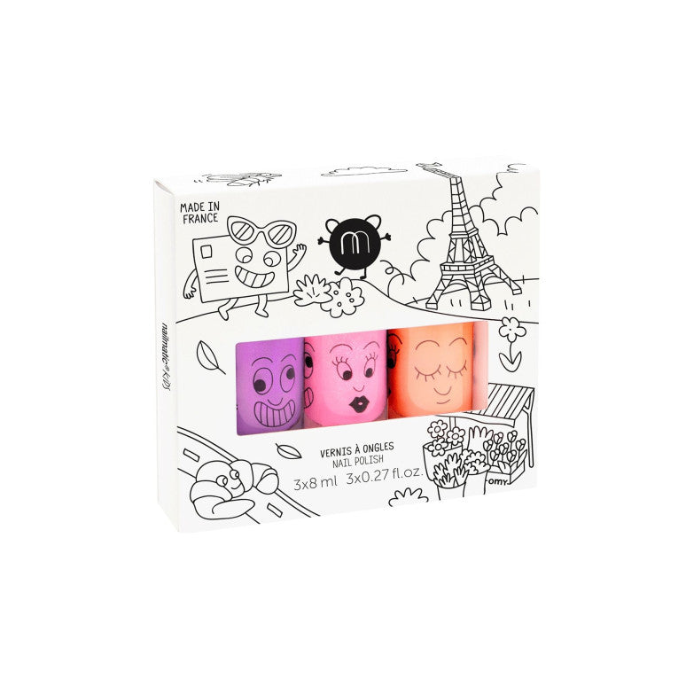 Paris Pearly Neon Polishes Set – 3 kinderfreundliche wasserbasierte Nagellacke in Neon-Lila, Neon-Pink und Neon-Coral, vegan und cruelty-free