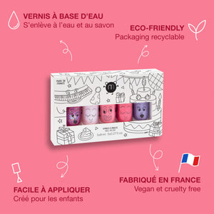 Party 5 Nail Polishes Set – 5 kinderfreundliche, wasserbasierte Nagellacke: Sheepy, Polly, Cookie, Kitty, Piglou, vegan und cruelty-free