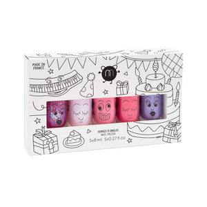 Party 5 Nail Polishes Set – 5 kinderfreundliche, wasserbasierte Nagellacke: Sheepy, Polly, Cookie, Kitty, Piglou, vegan und cruelty-free