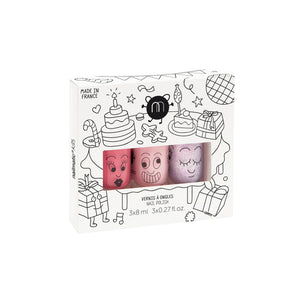 Party Pink Nail Polishes Set – 3 kinderfreundliche wasserbasierte Nagellacke: Cookie Candy Pink, Bella Hellrosa, Elliot Perlig Rosa, vegan und cruelty-free