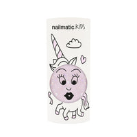 Nailmatic Kids Nagellack „Polly“ klares Pink mit Glitzer – vegan, wasserbasiert, abwaschbar und sicher für Kinder ab 3 Jahren.