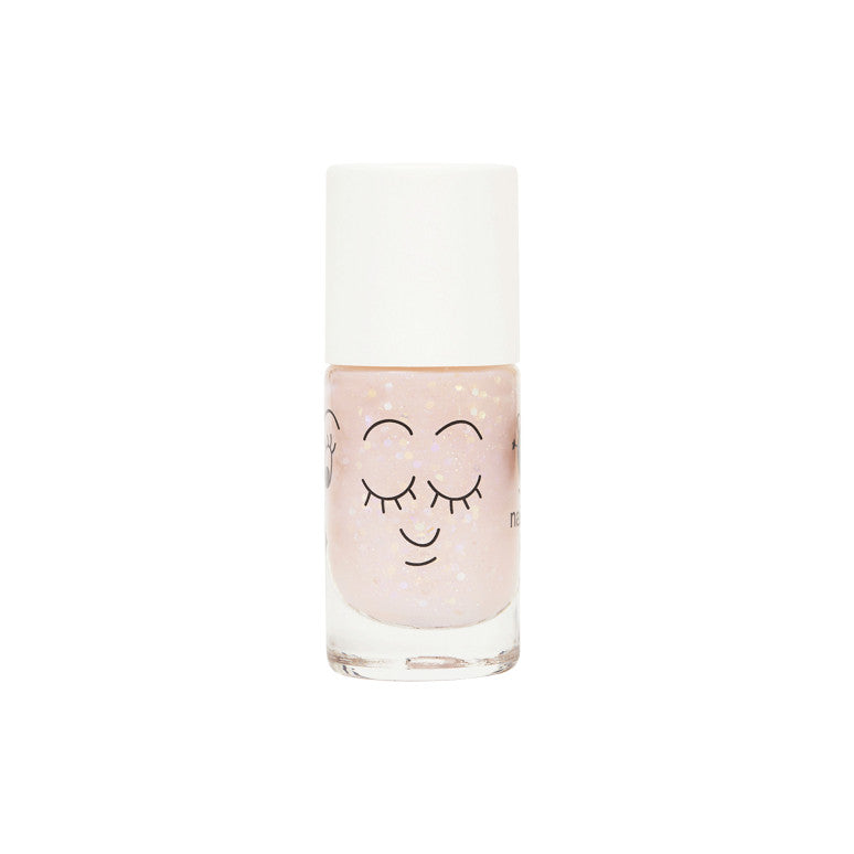 Nailmatic Kids Nagellack „Polly“ klares Pink mit Glitzer – vegan, wasserbasiert, abwaschbar und sicher für Kinder ab 3 Jahren.