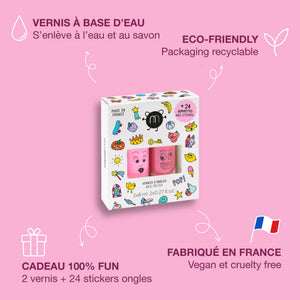 POP Kid Nail Polish Set – 2 rosa Nagellacke und 24 bunte Nagelsticker für Kinder, vegan und cruelty-free