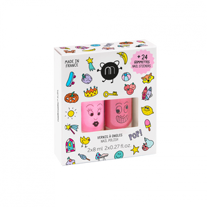 POP Kid Nail Polish Set – 2 rosa Nagellacke und 24 bunte Nagelsticker für Kinder, vegan und cruelty-free
