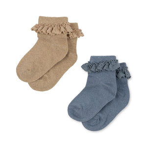 Konges Sløjd Socken "Lace" Sand/Blue 2er Pack