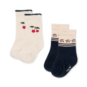 "Konges Sløjd Jacquard-Socken 2er-Set mit Kirschprint für Kinder"