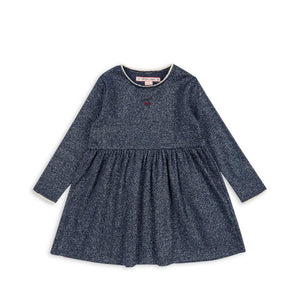 „Konges Sløjd Roli Kleid für Mädchen – Mood Indigo, langärmelig mit Lurex-Glanz“
