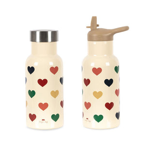 „Konges Sløjd Thermo Trinkflasche Bon Cœur Coloré – Kind gerechte Thermosflasche mit Herzmuster und Strohhalm-Deckel“