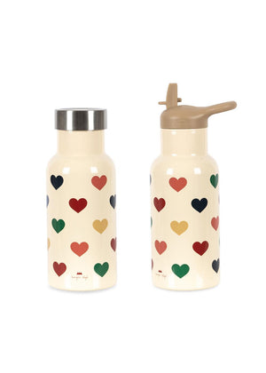 „Konges Sløjd Thermo Trinkflasche Bon Cœur Coloré – Kind gerechte Thermosflasche mit Herzmuster und Strohhalm-Deckel“