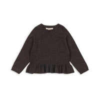 „Konges Sløjd Strickpullover 'Cathy' in Brown Melange – weicher Kinderpullover mit Schößchen-Taille und Kaschmir-Woll-Mix“