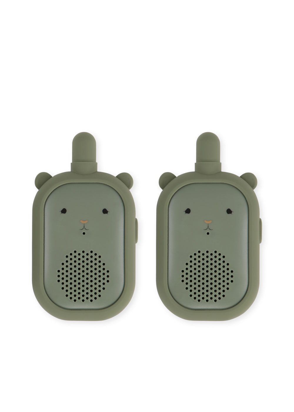 Konges Sløjd Walkie-Talkie Set in Olivine – zwei olivgrüne Kinder-Walkie-Talkies im minimalistischen Design