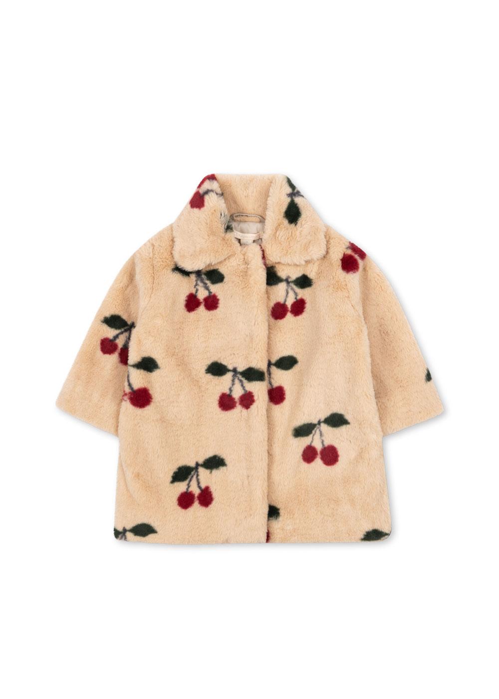 „Konges Sløjd Fleece Mantel 'Fuzzie' in Ma Grande Cerise – warmer Teddy-Fleece Mantel mit Kapuze für Kinder“