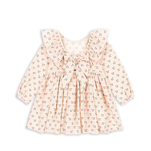 Konges Sløjd Kinderkleid „Cianna“ mit Bow Cherry Pink Print – luftiges Sommerkleid aus Bio-Baumwolle mit Kirsch- und Schleifenmuster