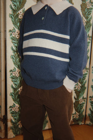 Konges Sløjd Pullover Polokragen Wolle "Basi" | Dark Blue Stripe