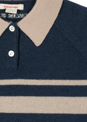 Konges Sløjd Pullover Polokragen Wolle "Basi" | Dark Blue Stripe