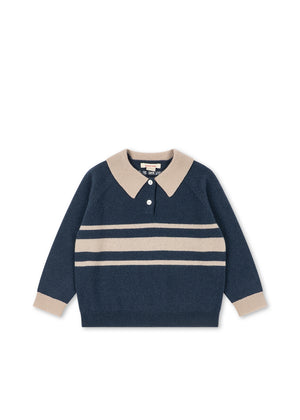 Konges Sløjd Pullover Polokragen Wolle "Basi" | Dark Blue Stripe