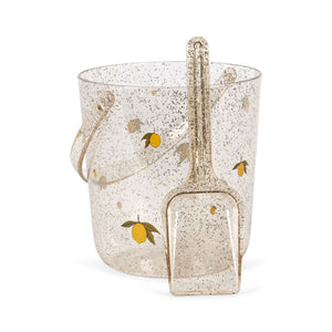 Eimer und Schaufel transparent mit Glitzer und Zitronen Print für Kinder