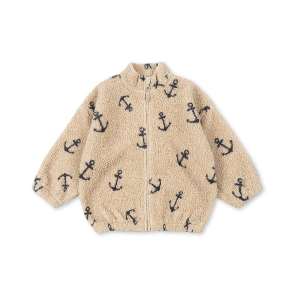 Konges Sløjd Fleecejacke „Jody“ Teddy im Ancher-Design – flauschiger Teddy-Fleece mit klassisch-marinblauem Muster für Kinder.