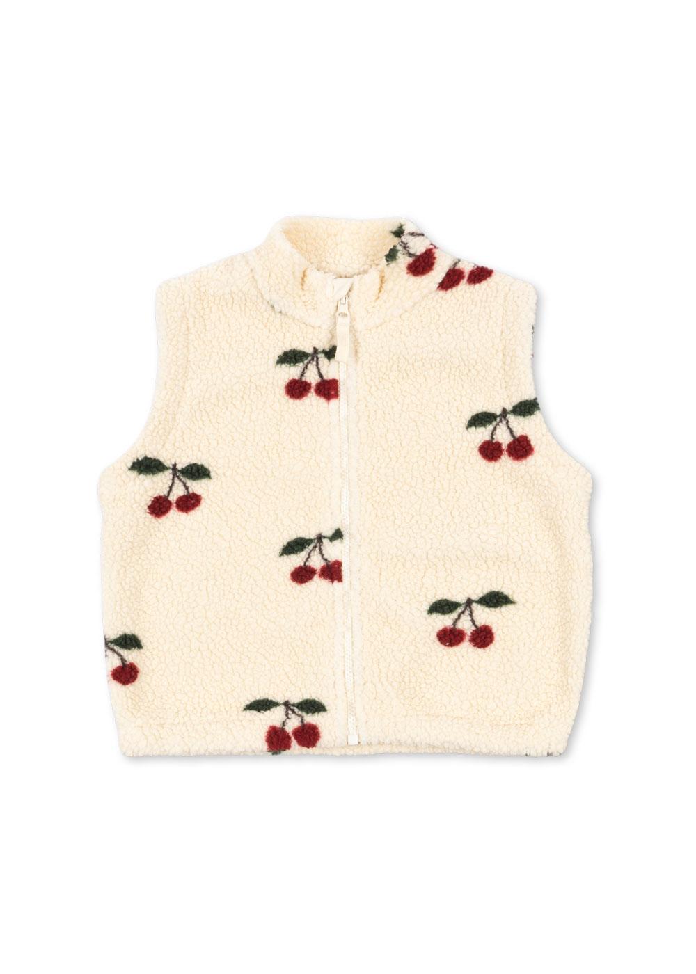 Konges Sløjd Fleeceweste „Jody“ Teddy im Ma Grande Cerise Design – kuschelige Kinderweste mit Kirschenprint und weichem Teddy-Fleece.