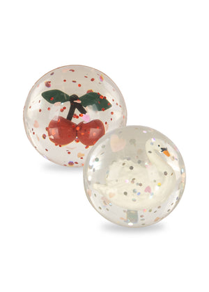 Kinder-Hüpfbälle von Konges Sløjd, 2er-Set Cherry/Swan, gefüllt mit 3D-Figuren und Glitzer, robustes Spielzeug für drinnen & draußen