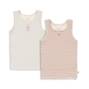 Konges Sløjd Basic Tank Tops 2er-Pack Stripe Bluie / Stripe Tricolore Petit, Kinder-Tank Tops aus Bio-Baumwolle