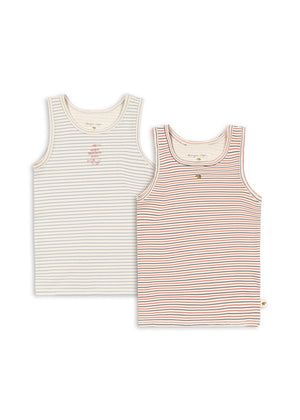 Konges Sløjd Basic Tank Tops 2er-Pack Stripe Bluie / Stripe Tricolore Petit, Kinder-Tank Tops aus Bio-Baumwolle