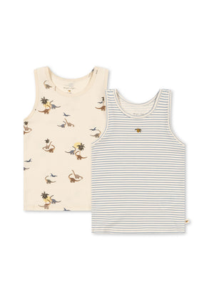 2er-Set Konges Sløjd Tank Tops "Basic" Kubi im hellblau-weiß gestreiften Design aus weicher Bio-Baumwolle – bequemes Kinderunterhemd oder Sommertop.