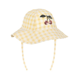 Konges Sløjd Etta Schwimmhut Banana Almond Check, Kinder-Sonnenhut aus Seersucker mit Krempe und Bindebändern