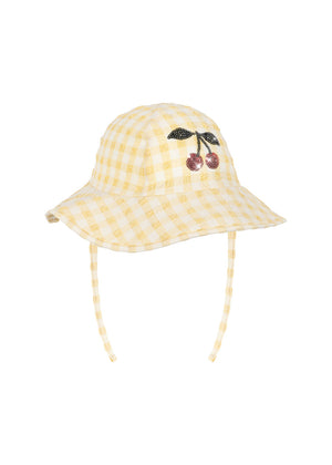 Konges Sløjd Etta Schwimmhut Banana Almond Check, Kinder-Sonnenhut aus Seersucker mit Krempe und Bindebändern