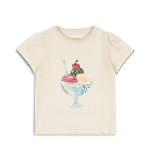 Konges Sløjd Famo Puff Tee Gots Buttercream, Kinder-T-Shirt aus Bio-Baumwolle mit Pailletten