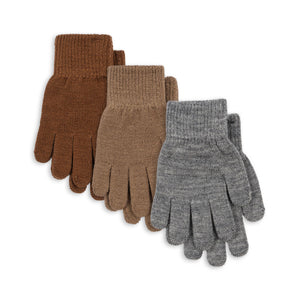 Konges Sløjd Fingerhandschuhe Filla – 3er-Pack in Melange Beige Braun"
