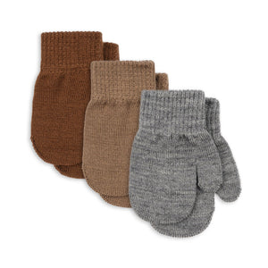 "Konges Sløjd Fäustlinge Filla – 3er-Set in Grau, Beige und Braun für Kinder"