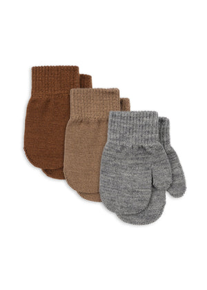 "Konges Sløjd Fäustlinge Filla – 3er-Set in Grau, Beige und Braun für Kinder"