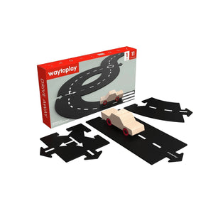 "Waytoplay Drive Away Geschenkset mit 11 flexiblen Straßenteilen und Holzauto"